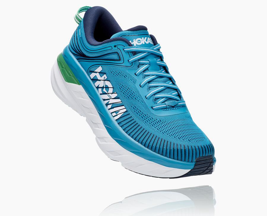 Running Shoes Mens - Hoka One One Bondi 7 - Blue/White - UHTWCOY-07